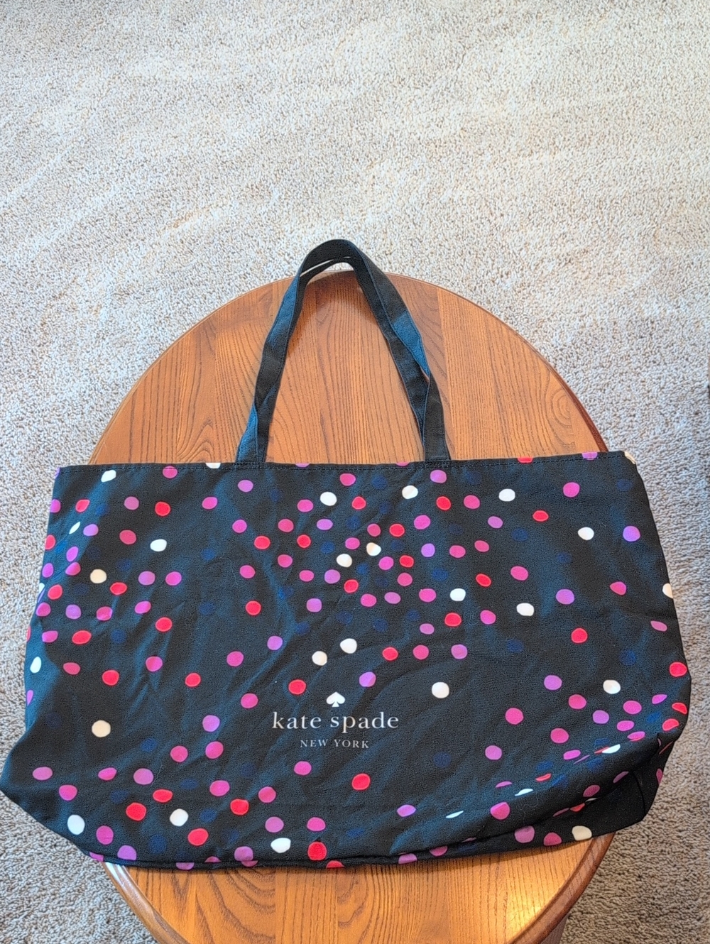 kate spade Black Tote with Pink, Purple & White Polka Dots